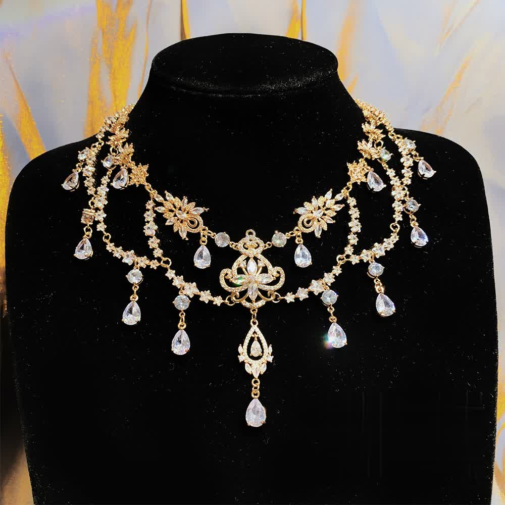 Vintage Baroque Gemstones Necklace - Precious Stone Pearl Crystal Chocker for Women Regency Era Style - French Lolita Jewelry - WonderlandByLilian