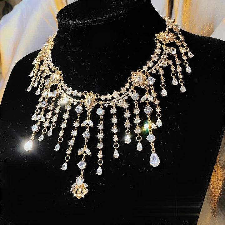 Vintage Baroque Gemstones Necklace - Precious Stone Pearl Crystal Chocker for Women Regency Era Style - French Lolita Jewelry - WonderlandByLilian