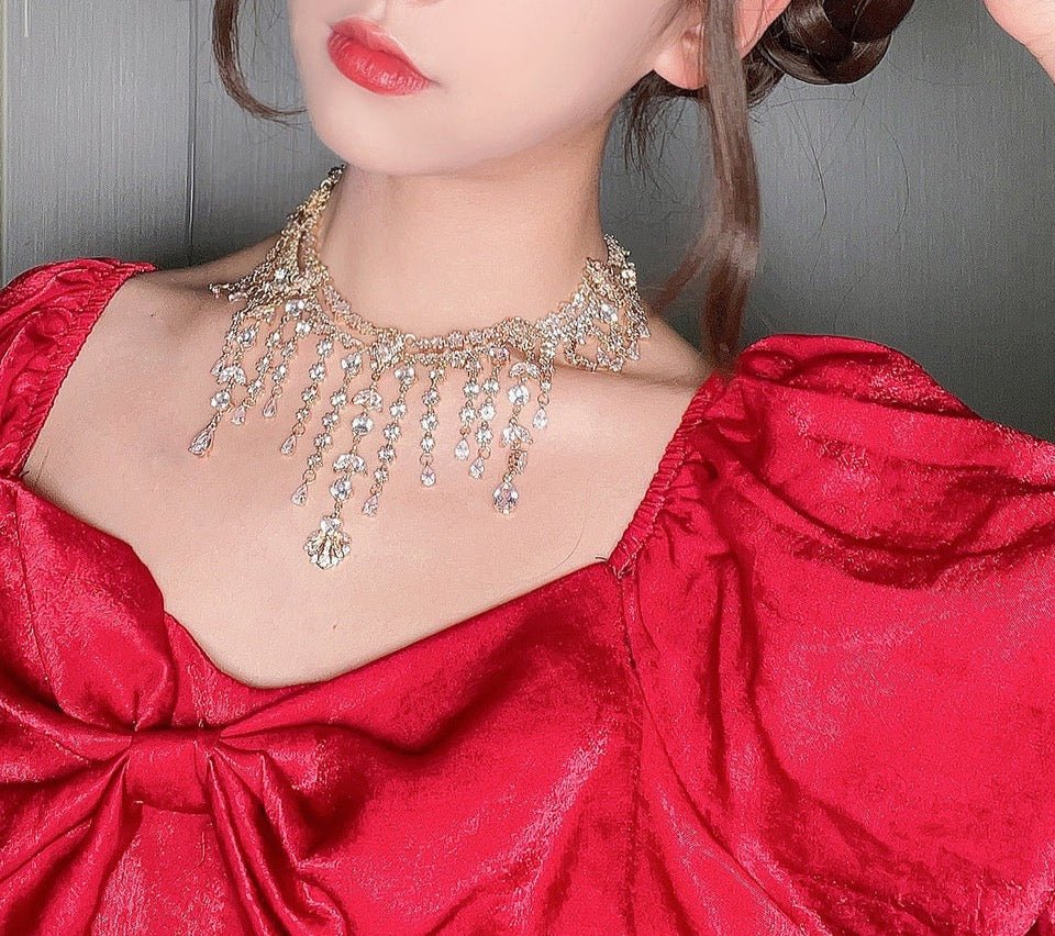 Vintage Baroque Gemstones Necklace - Precious Stone Pearl Crystal Chocker for Women Regency Era Style - French Lolita Jewelry - WonderlandByLilian