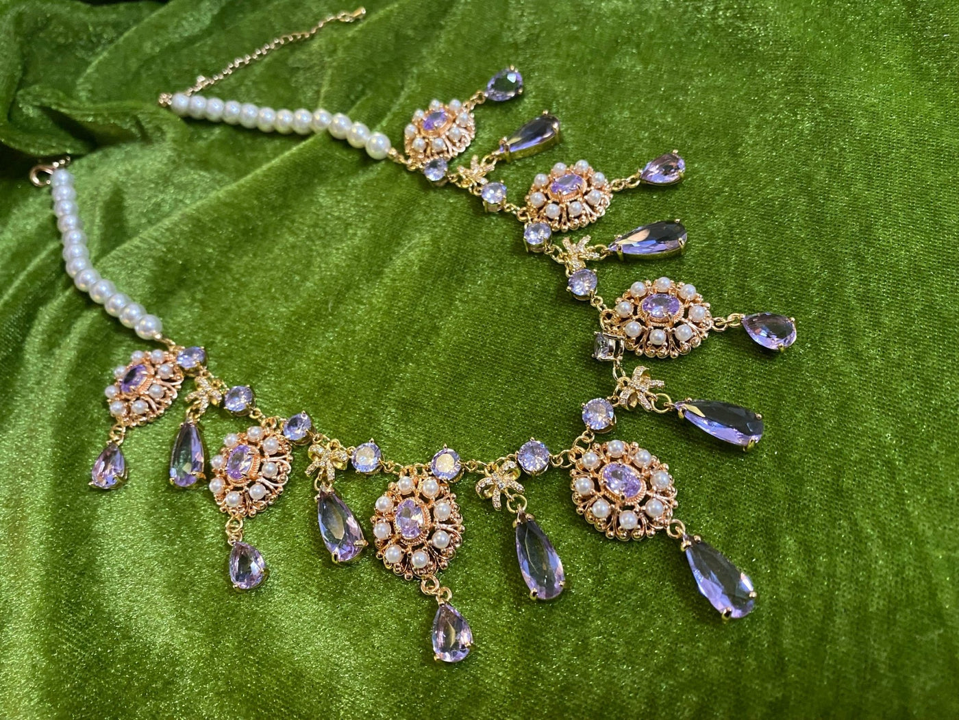 Vintage Baroque Purple Gemstones Earrings - Precious Stone Pearl Crystals for Women Regency Era Style - French Jewelry - WonderlandByLilian