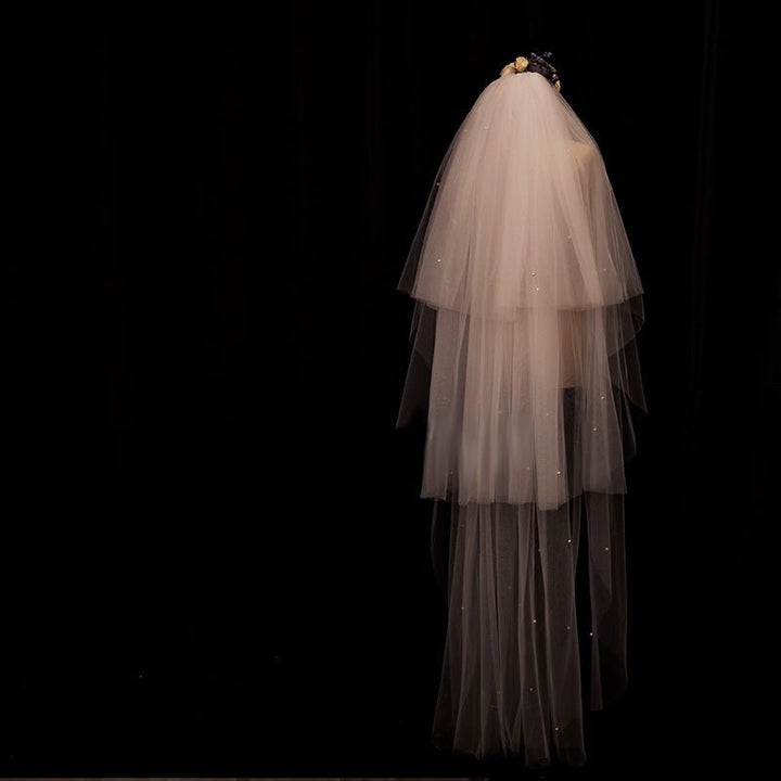 Vintage Bridal Blusher Veil With Pearl - Waltz Wedding Veil With Comb - WonderlandByLilian