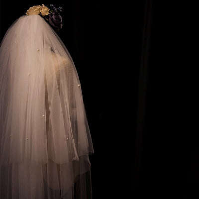 Vintage Bridal Blusher Veil With Pearl - Waltz Wedding Veil With Comb - WonderlandByLilian