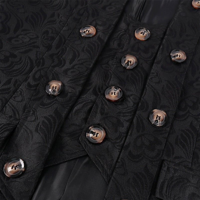 Vintage Gothic Medieval Black Jacquard Tailcoat For Men Jacket - Plus Size - WonderlandByLilian