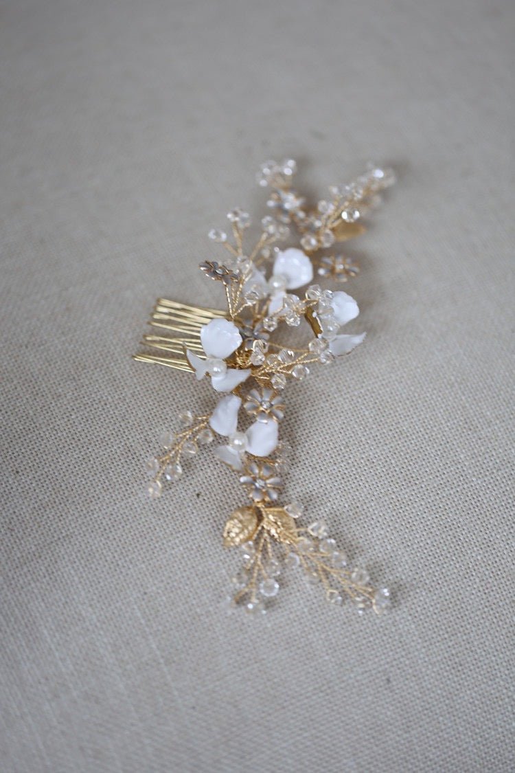 Vintage Head Piece Flower Hair Comb With Elegant Gold - WonderlandByLilian