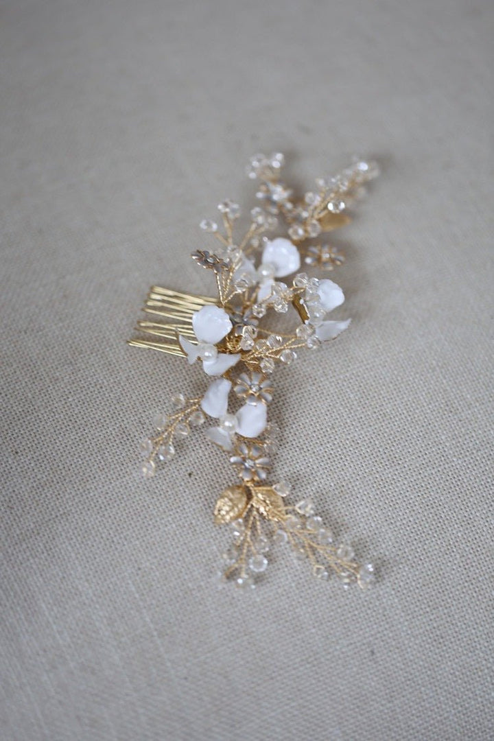 Vintage Head Piece Flower Hair Comb With Elegant Gold - WonderlandByLilian