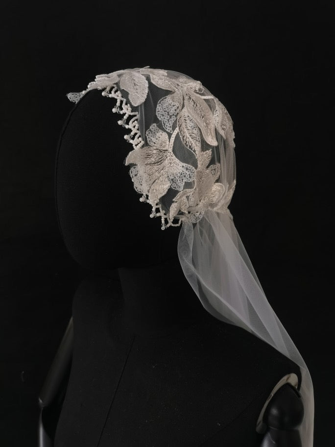 Vintage Inspired Bridal Veil Headpieces With Beads Lace - WonderlandByLilian
