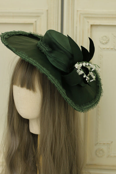 Vintage Inspired Floral Emerald Top Hat - lilies of the valley - WonderlandByLilian