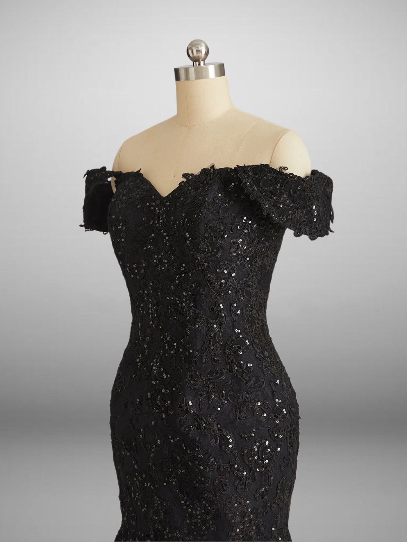 Vintage Inspired Gothic Black Lace Beaded Mermaid Wedding Dress Plus Size - WonderlandByLilian