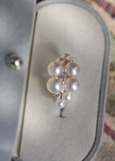Vintage Inspired Pearl Ring With Eight Best Pearls - Handmade Exquisite Design - WonderlandByLilian