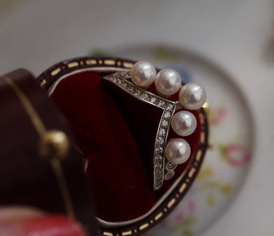 Vintage Inspired Pearl Ring With Five Best Pearls - Handmade Exquisite Design - WonderlandByLilian