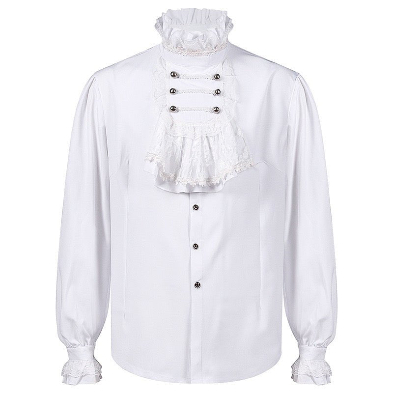 Vintage Long Sleeve Medieval White Ruffle Lace Shirts For Men Gothic Party -Plus Size - WonderlandByLilian