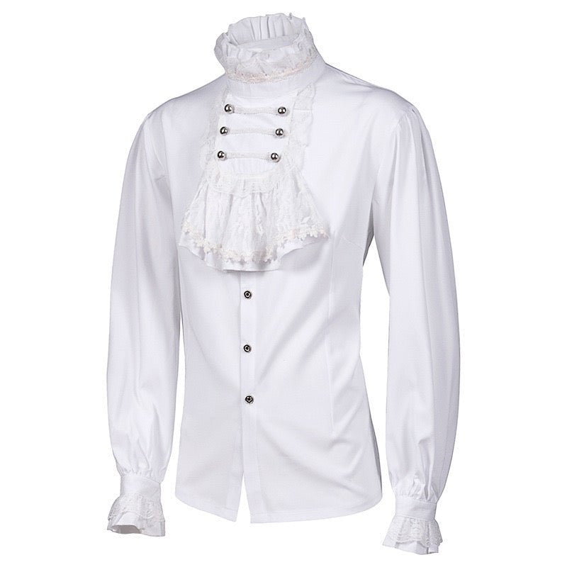 Vintage Long Sleeve Medieval White Ruffle Lace Shirts For Men Gothic Party -Plus Size - WonderlandByLilian
