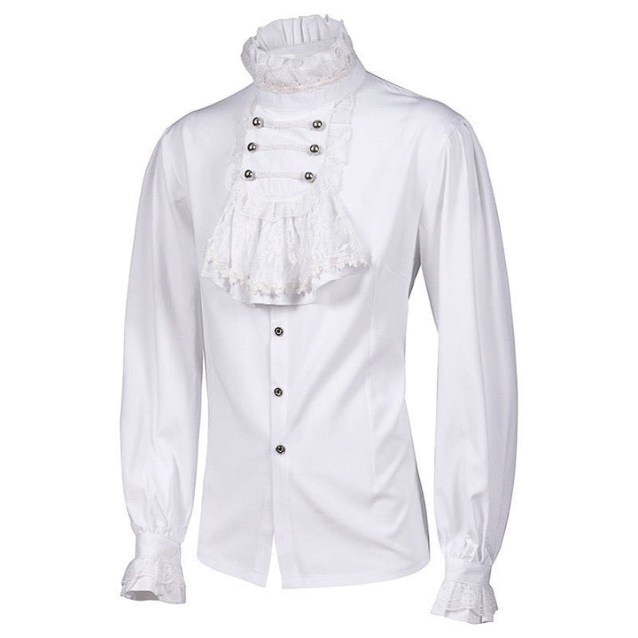 Vintage Long Sleeve Medieval White Ruffle Lace Shirts For Men Gothic Party -Plus Size - WonderlandByLilian