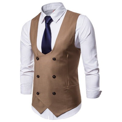 Vintage Retro Double Breasted U Neck Waistcoat For Men - Plus Size - WonderlandByLilian