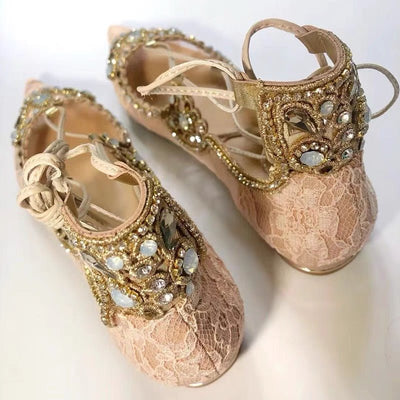 Vintage Roma Style Regency Era Lace Pointed Pumps Heels Bridal Shoes Bridesmaid Flats - WonderlandByLilian