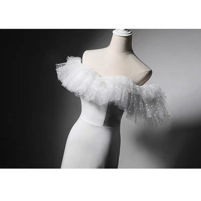 White Boho Style Ruffle Lace Wedding Dress - Plus Size - WonderlandByLilian