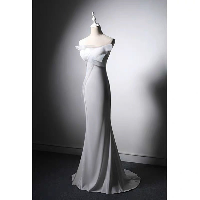White Boho Style Satin Mermaid Wedding Dress - Plus Size - WonderlandByLilian
