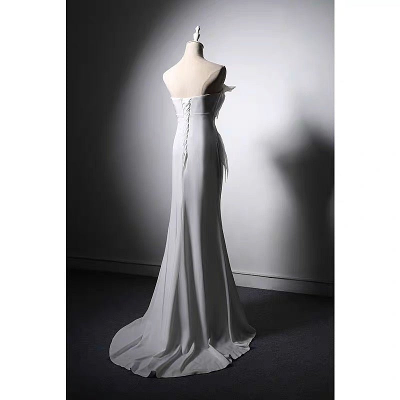 White Boho Style Satin Mermaid Wedding Dress - Plus Size - WonderlandByLilian