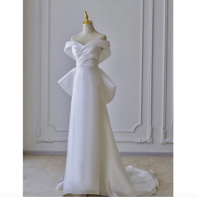 White Classic Satin Bridal Dress - Evening Gown - WonderlandByLilian