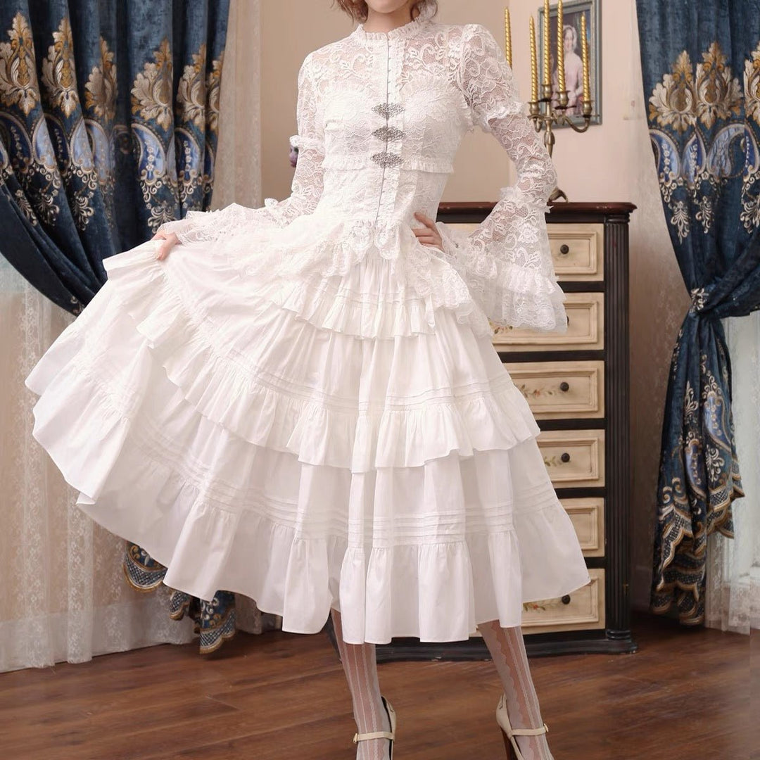 WHITE GOTHIC LOLITA DRESS - LACE MODEST WEDDING DRESS - GOTHIC BALL GOWN PLUS SIZE - WonderlandByLilian