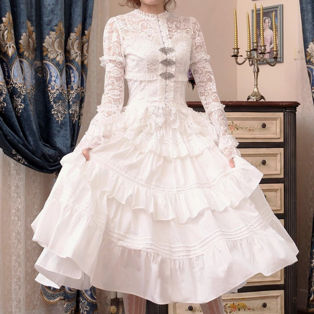 WHITE GOTHIC LOLITA DRESS - LACE MODEST WEDDING DRESS - GOTHIC BALL GOWN PLUS SIZE - WonderlandByLilian