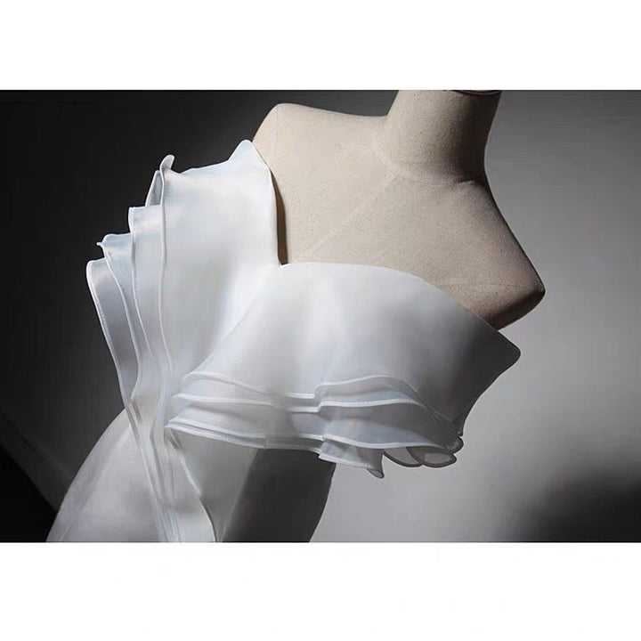 White Off-shoulder Satin Mermaid Boho Wedding Dress - White Formal Dress Plus Size - WonderlandByLilian
